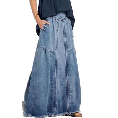 China The other line skirt a line solid denim elegant French fast shipping 2022 new retro plus size long skirts for women for sale