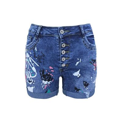 China Printing Wholesale High Quality Cheap Denim Shorts For Women Distressed Print Ripped Mom Plus Size Jeans For Women for sale