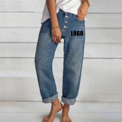 China Other Mom High Waisted Jeans Ladies Loose Blue Vintage Casual Washed Wide Leg Wide Leg Pants Custom Denim Pants Plus Size Womens Jeans for sale