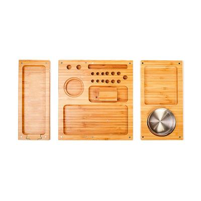 China Durable Custom Bamboo Wooden Rolling Tray Backflip Magnetic Foldable Smoking Accessories Cinnamon Tray for sale