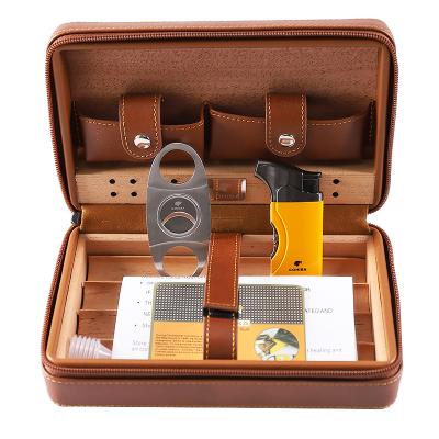 China Luxury Cedar Wood Leather Cigar Travel Case Gift Cigar Tool Kit for sale