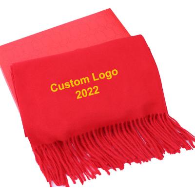 China Custom Logo Red Scarf Gift Shawls Red Embroidery Scarf New Year's Day Gift Scarves for sale