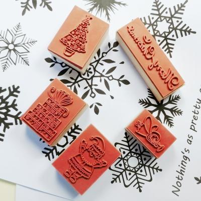 China Children's toy wooden stamp set rubber customized kids friendly card toy scrapbooking for kids blocks to handle diy for sale