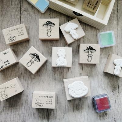 China Children's toy wooden rubber stamps set custom kids friendly card toy scrapbooking rubber for kids blocks to handle diy for sale