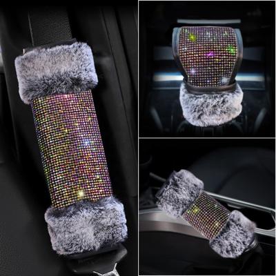 China Diamond Auto Villus Hand Brake Gear Clutch Cover Car Seat Belt Shoulder Pad Luxury Car Seat Belt Cover Winter Decoration Styling Suit for sale