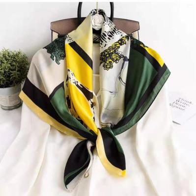 China Sale 90 Square New Satin Large Explosion Scarf Soft Scarf Women Color Printing Hot Lady Square Silk Scarf for sale