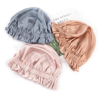 China Soft ; smooth ; wholesale luxury sleep senior designer Satin Elasticity Silk Headband Women's Double Layer Hair SleepCap Bonnet for sale