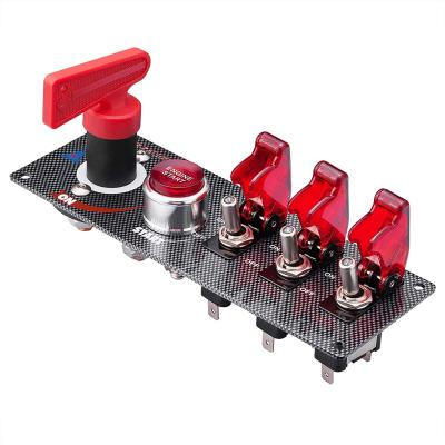 China 12V -24V Trucks Automotive 5 in 1 Engine Start Push Button Carbon Fiber 12V LED Racing Car Ignition Switch Panel On-Off Inverters for sale