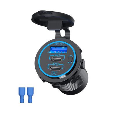 China For Motorcycle USB C 12V/24V salida led USB-C palladium USB-C y QC3.0 dos 45W puertos con EL adaptador for sale