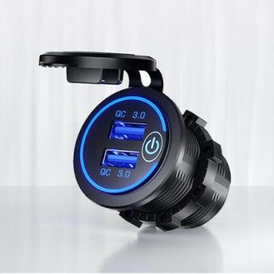 China Dual QC3.0 USB Industrial Waterproof Quick Switch LED Touch Power Cigarette Car Charger Socket Fast Power Outlet for sale