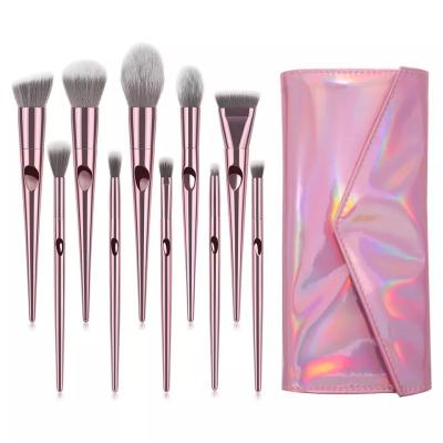 China Fashionable Skin-friendly 10 Pcs Crystal Plastic Plating Handle Makeup Brush Set With Laser Bag for sale