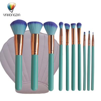 China Factory Cheap Cosmetic Facial Private Label 10 Pcs Cosmetic Brush With Shell Shaped Portable Pouch for sale