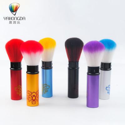 China Angular Blush OEM Wholesale Nylon Hair Aluminum Handle Retractable Cosmetic Long Handle Blush Brush for sale