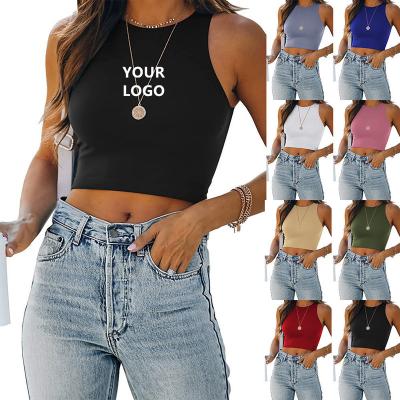 China HSY1164 Europe America Breathable Sports Crop T-shirt Custom Women's Sleeveless Vests Tops Casual Running Vest for sale