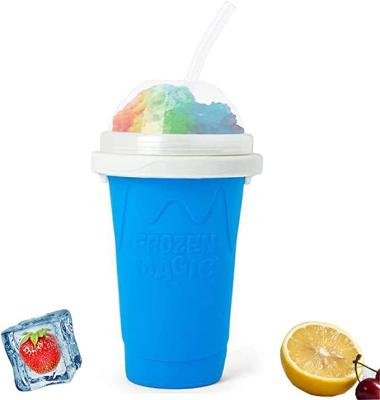 China Viable Ice Cream Soggy Cup Maker Silicone Slushie Dropshipping Magic Slushi Squeeze Making Reusable Cup Diy Smoothie Cups With Straw for sale