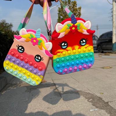 China Relieve Stress Anti-Anxiety Itting Unicorn Bags Coin Purse For New Girls Pops Shoulder Bag Mini Stress Relief Push Bubble Toss Toy Bags for sale