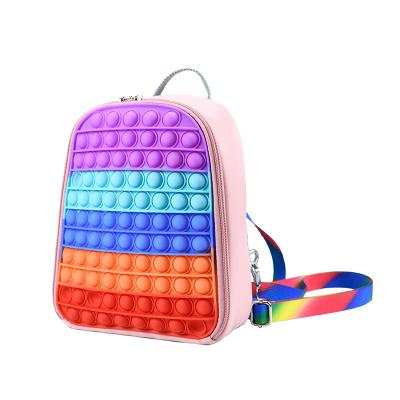 China Relieve Itting Noise Anti-Anxiety Rainbow Mochilas Noise Itting Itting Backpack Itting Bubble Push Bubble Sensory Silicone Backpack effort the big one for the boy/girl for sale