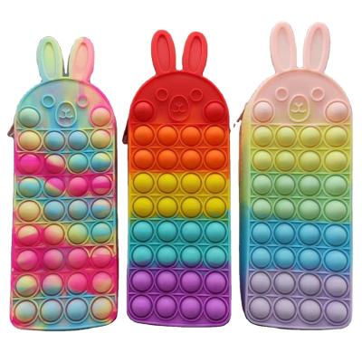 China Pen Storage Bag Push Bubble Silicone Rainbow Stress Reliever Silicone Rainbow Pencil Pouch Pop Itting Pencil Case Durable School for sale