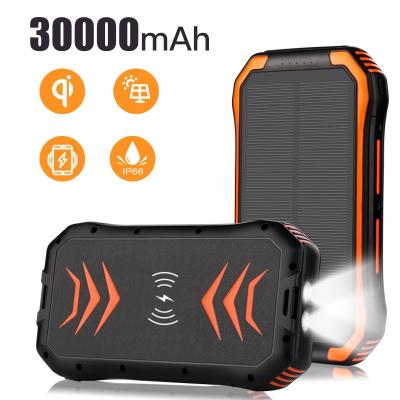 China Outdoor Indoor Waterproof Portable Solar Power Electronics Bank 30000mAh Dual USB Mini Battery Charger Magnetic Wireless Phone Bank With Light for sale