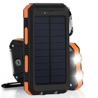 China Mini Solar Power Bank Dual USB 10000mAh Power Banks Station Mobile Phone Solar Panel Portable Indoor Outdoor Waterproof Charger with Led Light for sale