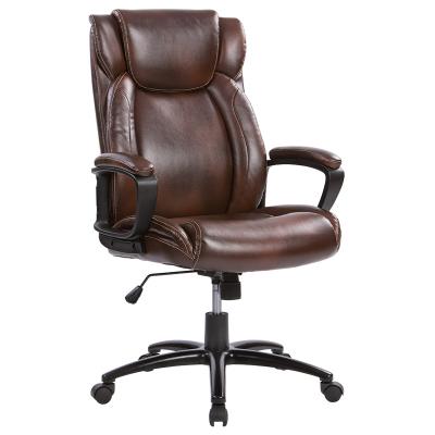 China (Height)Adjustable Thick Executive Office Chair with Tilt Function, Mid-Back Padded Office Computer Desk Chair with Armrest - Brown for sale