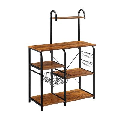 China Kitchen Sustainable Baker Rack, Storage Shelf Microwave Rack 3-Tier+4-Tier Serving Shelf For Organizer Workstation, Rustic Spice Rack Bro for sale