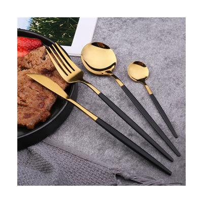 China Viable Reusable 4pc Cutlery Set Black Mirror Gold Tableware Stainless Steel Utensils Kitchen Dinner Knife Fork Polishing Spoon for sale