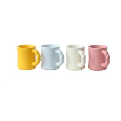 China New Viable Creative Twist Handle Ceramic Mugs Yellow Pink Beige Blue Breakfast Cup Cute Mug For Home Office Milk Tea Coffee Drinkware for sale