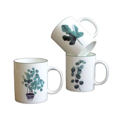 China Nordic Viable Green Plant Leaf Porcelain Cool Mugs For Tea Coffee Mugs Home Ministry Drinkware Breakfast Milk White Ceramic Cup 420ml for sale