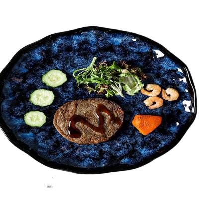 China Europe Ceramic Dinner Plates And Rolls Blue Dishes Retro Creative Japanese Oven Changed Tableware Dinnerware Set Plate Platos De Cena for sale