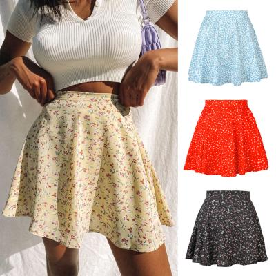 China 2021 Hot Sale Printed Beach Short Skirt Breathable 2021 Women's High Waist A-Line Ruffled Floral Skirt for sale