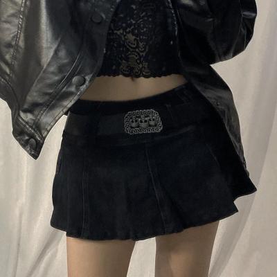 China Breathable Goth Waist Black Micro Low Waist Skirts Y2K Streetwear E-girl Aesthetics Pockets Patchwork Skirt Skirts Womens One Line Zipper Outfits for sale