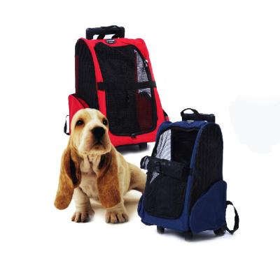 China Breathable Pet Rolling Carrier Dog Backpack With Wheels Travel Backpack Pet Carrier With Double Wheels Dog Trolley Airline Approved for sale