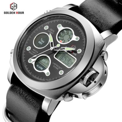 Chine GOLDENHOUR Casual sports watch blue luxury military leather watch men's clock fashion chronograph watch à vendre