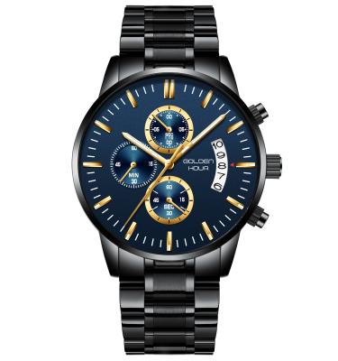 Chine GOLDENHOUR Men's Fashion Luxury Chronograph Sports Watches,Waterproof Analog Quartz stainless steel WristWatch à vendre