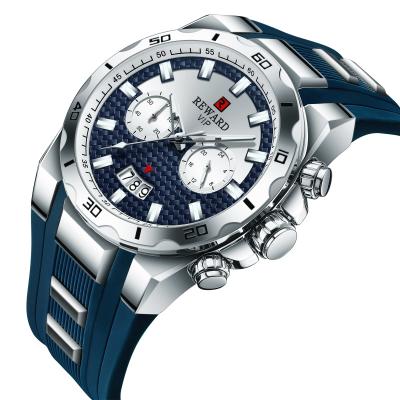 China REWARD RD83008M Sport Waterproof Luxury Chronograph Quartz Top Brand Strap Mens Watch Blue Dial Date for sale