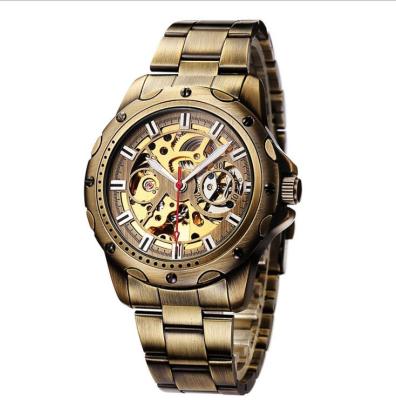 Chine SHENHUA Men's Bronze Case Automatic Steel Belt Mechanical Watch Double-sided Hollow Red Seconds Creative Watch à vendre