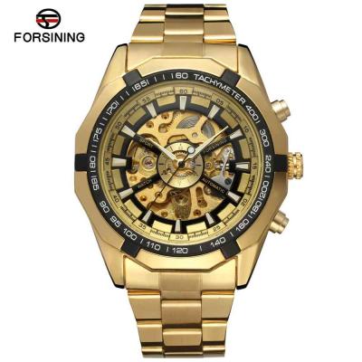 China Forsining watches men wrist gold bling stainless steel digital high luxury watch for sale