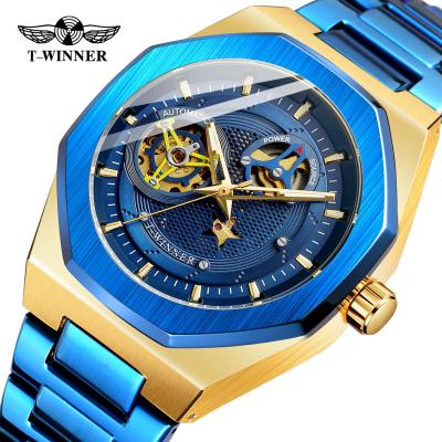 China WINNER New Arrival Automatic Double Hollow Movement Folding Buckle Stainless Steel Luxury Men Watch for sale