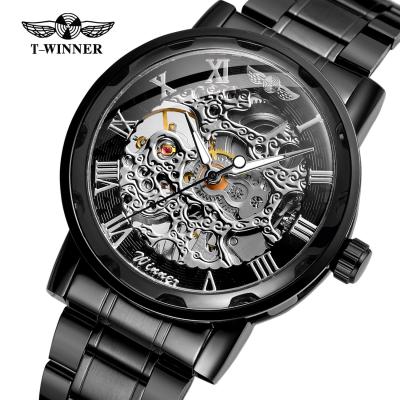 Chine WINNER New Arrival Automatic Double Hollow Movement Folding Buckle Stainless Steel Luxury Men Watch à vendre