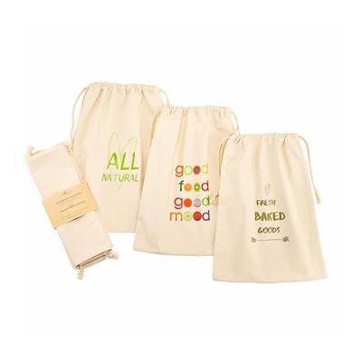 China Eco Friendly Custom Organic Cotton Drawstring Bread Packaging Bags With Logo for sale