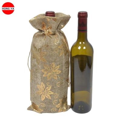 China Promotional Custom Logo Drawstring Wine Bottle Jute Gift Bag Convenient Bag for sale