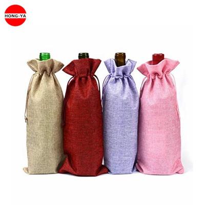 China Custom Gift Bag Hot Selling Drawstring Burlap Packaging Wine Jute Bottle Gift Bags for sale