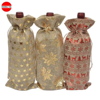 China Newest Design Reusable Gift Bag Eco Drawstring Wedding Wine Bottle Jute Bag for sale