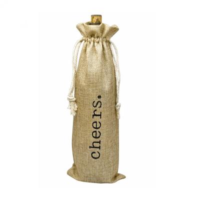 China Wholesale Custom Eco - Friendly Jute Single Drawstring Wine Bottle Bag With Logo for sale