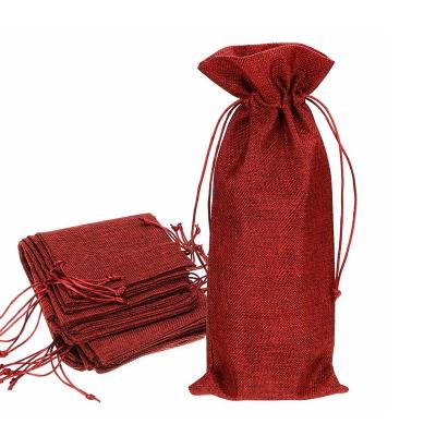 China Custom Gift Sack Hemp Hessian Burlap Drawstring Bag Wine Bottle Deco Gift Wrapping for sale