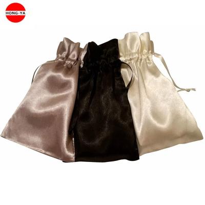 China Gift Bag Custom Printed Small Drawstring Bags Gold Satin Silk Pouch for sale