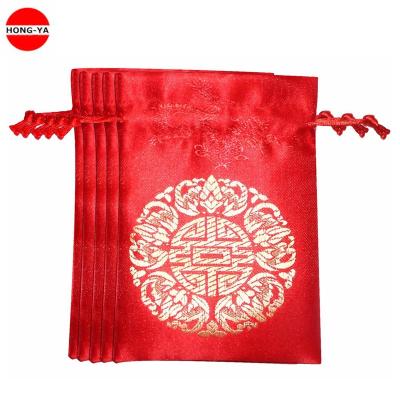 China Custom Luxury Gift Bag Red Satin Drawstring Gift Wrapping Bag For Wedding Candy for sale