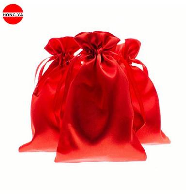 China Hot custom cheap red drawstring hair gift bag satin satin cosmetic bag for gift for sale