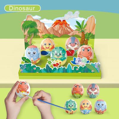 China STEM Hand Painted Diy Dolls Dinosaur scene Graffiti Educational Eggshell Painting  Stick figure plastic eggs Easter gift set for sale